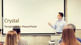  Presentation with technology students - Beautiful PPT layouts featuring people concept - smiling teacher backdrop and a cream colored foreground