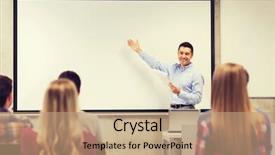  Presentation with high technology - Presentation theme consisting of people concept - smiling teacher background and a coral colored foreground