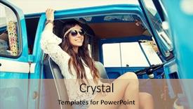  Presentation with road trip signs - Amazing theme having people concept - smiling young hippie backdrop and a coral colored foreground