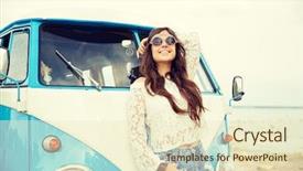  Presentation with road trip - Theme featuring people concept - smiling young hippie background and a cream colored foreground