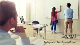  Presentation with student writing teacher - Slides consisting of people concept - student girl background and a mint green colored foreground