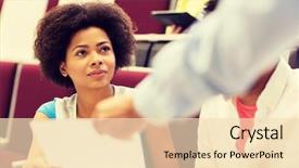  Presentation with high school - Beautiful PPT theme featuring people concept - teacher giving test backdrop and a  colored foreground