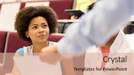  Presentation with high school - PPT theme having people concept - teacher giving test background and a coral colored foreground