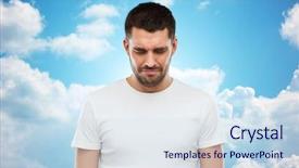  Presentation with blue sky - Theme with people concept - unhappy young man background and a sky blue colored foreground