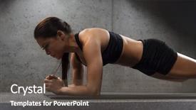  Presentation with exercise mat - Colorful slides enhanced with people concept - woman doing plank backdrop and a tawny brown colored foreground