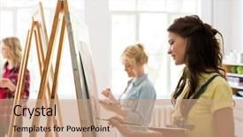  Presentation with creativity - Slide deck enhanced with people concept - woman with easel background and a coral colored foreground