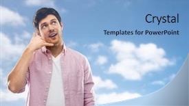  Presentation with human rights concept chained man - Slide deck having people concept - young man showing background and a light blue colored foreground