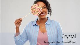  Presentation with eye african american models - Presentation featuring people confectionery and sweets concept background and a light blue colored foreground