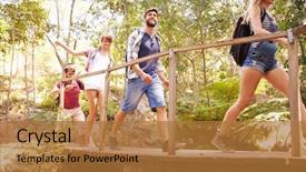  Presentation with crossing bridge - Slide deck having people cross - group of friends on walk background and a red colored foreground