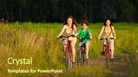  Presentation with biking - PPT theme with people crossing road - active family biking background and a tawny brown colored foreground