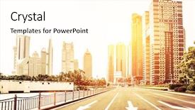  Presentation with avenue - Presentation theme having people crossing road - avenue in modern city background and a cream colored foreground