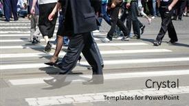  Presentation with ordinary people in england - Beautiful presentation theme featuring people crowd crossing the street backdrop and a light gray colored foreground