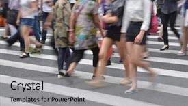  Presentation with busy street - Slides consisting of people crowd on zebra crossing background and a light gray colored foreground