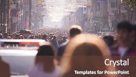  Presentation with busy street - Presentation theme consisting of people crowd walking on busy street on daytime background and a tawny brown colored foreground