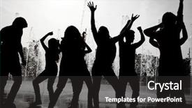  Presentation with water fountain - PPT theme with people dancing at a party background and a dark gray colored foreground