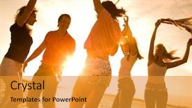  Presentation with sunset beach - Cool new slides with people dancing at the beach backdrop and a gold colored foreground