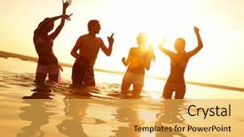  Presentation with summer party - Beautiful slides featuring people dancing at the beach backdrop and a yellow colored foreground