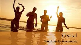  Presentation with beach party - Audience pleasing presentation design consisting of people dancing at the beach backdrop and a gold colored foreground