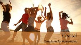  Presentation with summer party - Audience pleasing PPT theme consisting of people dancing at the beach backdrop and a gold colored foreground