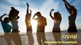  Presentation with sunset beach - Slides having people dancing at the beach background and a tawny brown colored foreground