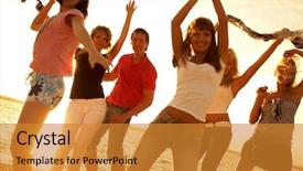  Presentation with group of people - Cool new theme with people dancing at the beach backdrop and a gold colored foreground