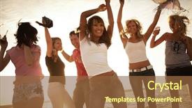  Presentation with group of people praying to god - Audience pleasing PPT layouts consisting of people dancing at the beach backdrop and a tawny brown colored foreground