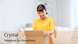  Presentation with shipping - Beautiful slide deck featuring people delivery commerce shipping backdrop and a coral colored foreground