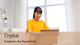  Presentation with shipping - Amazing presentation theme having people delivery and shipping concept backdrop and a coral colored foreground