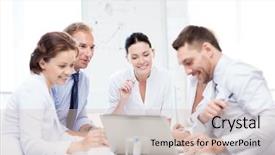  Presentation with team meeting - Cool new slide deck with people development - friendly business team having meeting backdrop and a lemonade colored foreground