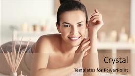  Presentation with spa salon - Presentation theme featuring people diffus - beautiful woman lying on massage background and a coral colored foreground