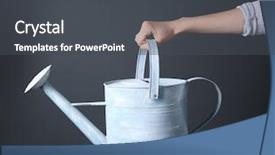  Presentation with metal - PPT theme featuring people diffus - female hand holding metal watering background and a dark gray colored foreground