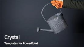  Presentation with metal - Audience pleasing PPT theme consisting of people diffus - hand holding metal watering can backdrop and a dark gray colored foreground