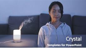  Presentation with religious meditation - Colorful PPT theme enhanced with people diffus - woman having meditation at home backdrop and a  colored foreground