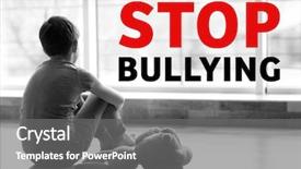  Presentation with bullying - Colorful presentation design enhanced with people discrimination - text stop bullying and sad backdrop and a gray colored foreground