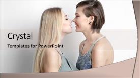  Presentation with discrimination - Presentation theme featuring people discrimination - young lesbian couple on light background and a soft green colored foreground
