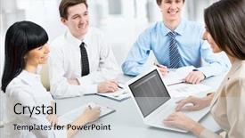  Presentation with young people in the club - Beautiful theme featuring people discuss the new project backdrop and a sky blue colored foreground