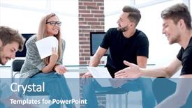  Presentation with young business people - Theme having people discussing a new project background and a  colored foreground