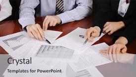  Presentation with project management - Colorful theme enhanced with people discussing a new project backdrop and a light gray colored foreground