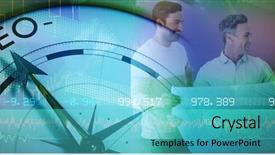  Presentation with five business people standing together and smiling - Amazing PPT theme having people discussing blueprint against white backdrop and a teal colored foreground