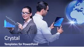  Presentation with declining - Slide deck having declining profit - business people discussing stock chart background and a ocean colored foreground