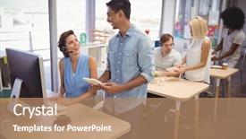  Presentation with hospital customer service - Slide deck with people discussing with customer service background and a coral colored foreground