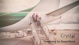 Presentation with runway - PPT theme enhanced with people-disembarking-from-airplane background and a coral colored foreground