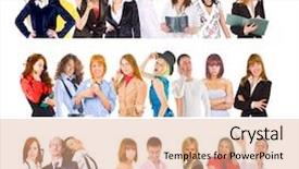  Presentation with diversity - Audience pleasing presentation design consisting of people diversity different expressions backdrop and a coral colored foreground