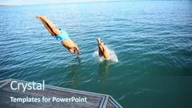  Presentation with solar water splitting - Beautiful slide deck featuring powtoon - people diving from pontoon backdrop and a ocean colored foreground