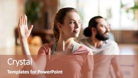  Presentation with fishes - PPT theme enhanced with fitness yoga and healthy lifestyle concept - woman with group of people doing half lord of the fishes pose in gym or studio background and a red colored foreground