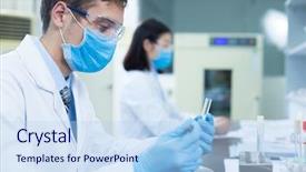  Presentation with lab coats - Cool new PPT theme with people doing medical experiment backdrop and a light blue colored foreground