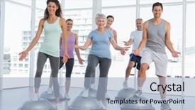  Presentation with exercise class - Presentation theme with people doing power fitness exercise background and a light blue colored foreground