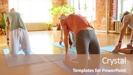  Presentation with group fitness - Slide set with people doing yoga camel background and a  colored foreground