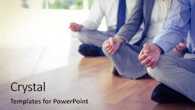  Presentation with yoga - Amazing presentation theme having people doing yoga in office backdrop and a soft green colored foreground