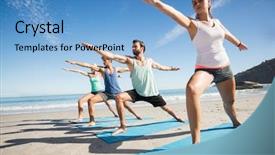  Presentation with yoga - Amazing slide set having people doing yoga backdrop and a light blue colored foreground